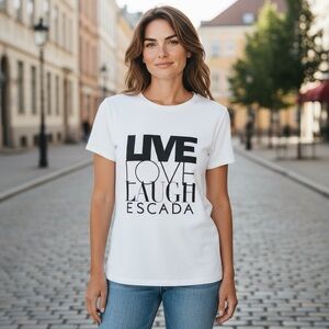 ESCADA Sport White Cotton Live Laugh Love T Shirt Size M